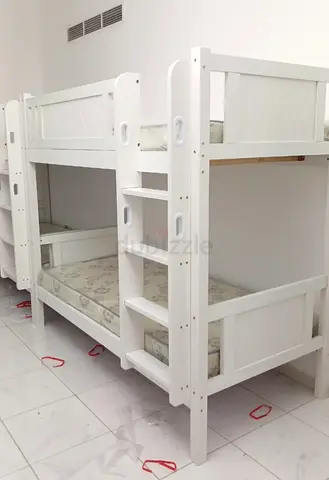 White Wooden Bunk Bed - Twin Over Twin, Solid Frame with Ladder