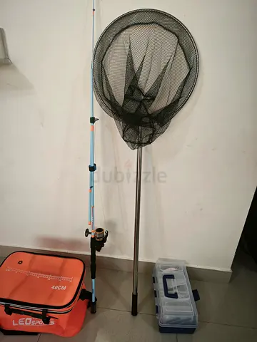 Fishing rod, landing net and tackle box set - used