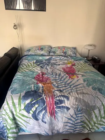 Double Bed with Tropical Printed Duvet Cover and Pillowcases - Used