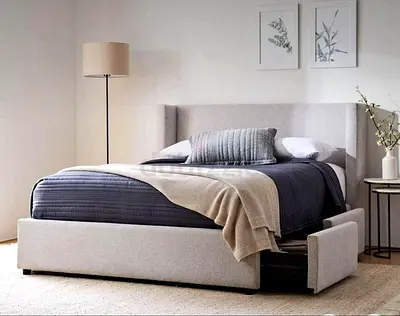 Luxury Queen size fully customisable bedframe in soft Valvet Fabric Storage can be installed
