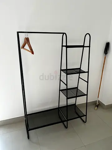 Minimalist Black Metal Open Wardrobe Rack with Shelves