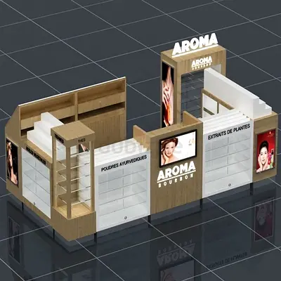 Makeup display kiosk | wooden perfume display kiosk