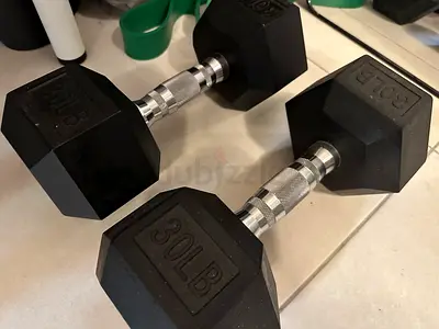 Pair of 30lb Hex Rubber Dumbbells — as good as new