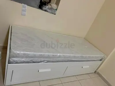 Ikea White Single Bed with Two Under-Drawer Storage and Mattress