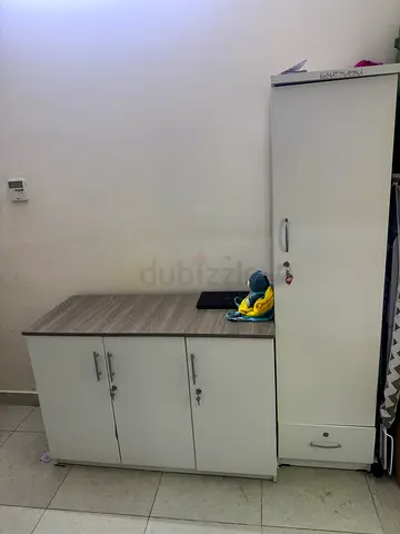 White tall wardrobe and matching low storage cabinet - good condition
