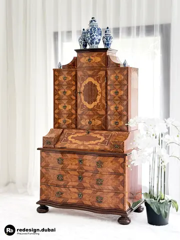 VINTAGE DUTCH BAROQUE SECRETARY CABINET or writing desk or console table or writing desk burl wood