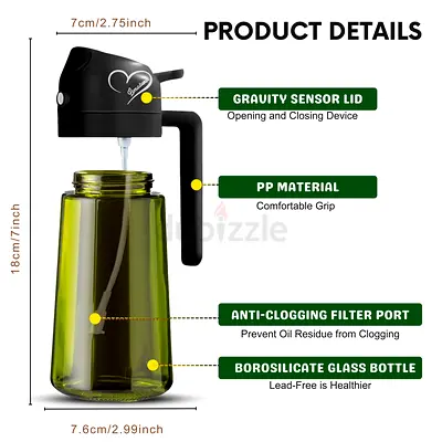 Automatic Gravity Oil Dispenser with Glass Bottle (Pump Top) - 500ml