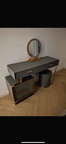 Grey Vanity Dressing Table with LED Mirror and Stool