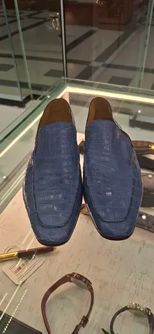 Blue leather slip-on loafers - men’s dress shoes, size unknown
