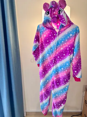Girls Unicorn Onesie / Cozy Fleece Pajamas (Kids, 130 cm) - Pink, Purple  Blue Stars