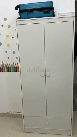 Simple White 2-Door Wardrobe with Drawer - Like New