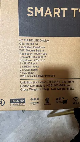 43-inch Full HD Android 13 Smart TV - 1920x1080, Quadcore, WiFi Built-in