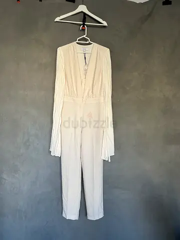 Reiss White Long-Sleeve V-Neck Jumpsuit - Size Tag Attached