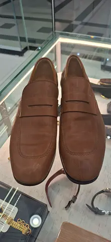 Brown Leather Men’s Penny Loafers – Classic Dress Shoes, Size Noted