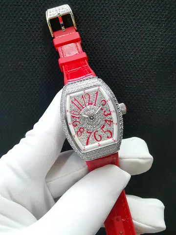 Franck Muller Ladies red strap stones -style tonneau Master Copy watch