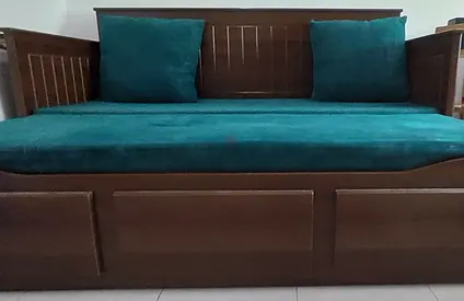 Solid Wood sofa cum bed with Storage and Teal Cushions  HomesRus Recliner