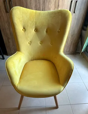 Mid-century Modern Yellow Velvet Accent Armchair - Good Condition