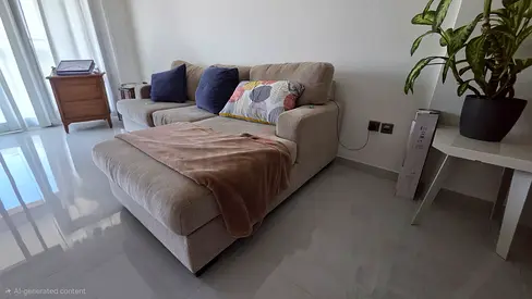 Beige L-shaped Sofa with Coffee Table - Good Condition . Pet free.