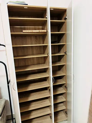 Tall Wooden Shoe Cabinet / Storage Wardrobe - White Doors, Oak Interior