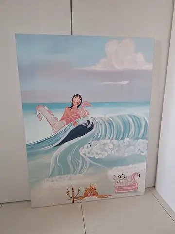 Hand-painted Seaside Girl on Horse Acrylic Canvas Painting