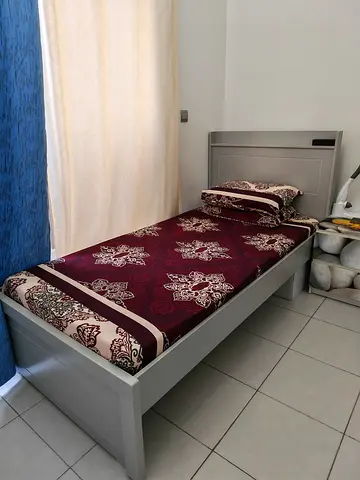 Single Wooden Bed Frame with Headboard — Light Grey, Good Condition