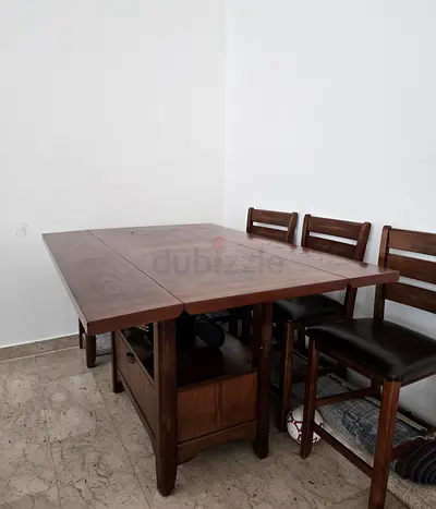 Solid wood dining table with 4 chairs - compact foldable design