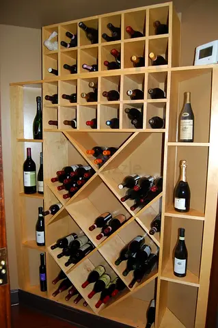 Wooden Wine Rack Cabinet with Diamond Bottle Storage - Natural Finish