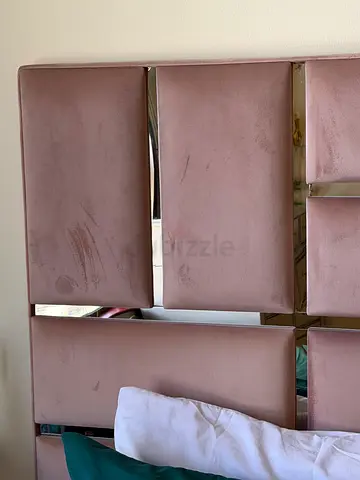 Velvet Padded Bed Headboard Panel - Light Mauve, King/Queen
