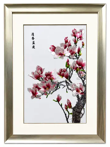 Embroidered Magnolia Blossom Artwork