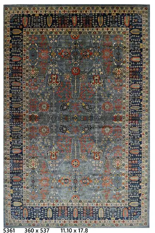 3.6 x 5.4 m Handmade Majlis Large Afghan wool color veg dye floral Style Area Rug - Blue  Rust