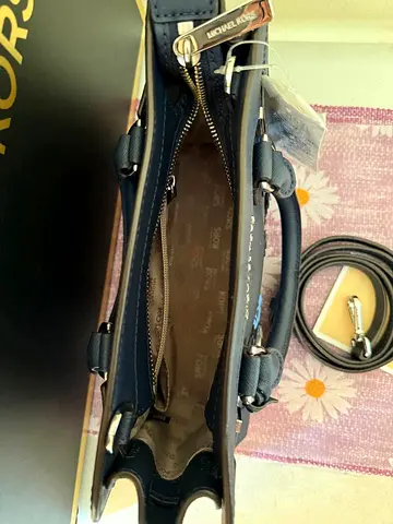 Michael Kors Small Navy Saffiano Leather Tote with Strap Blue