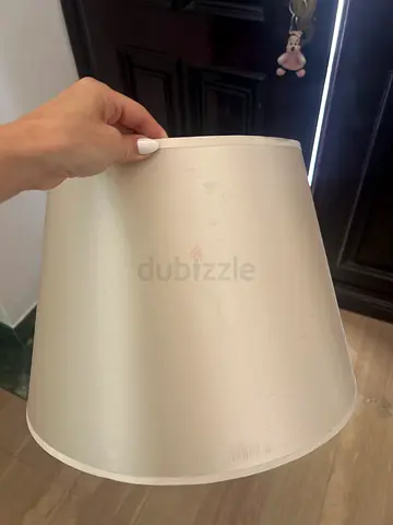 Beige fabric lampshade — standard drum size, gently used