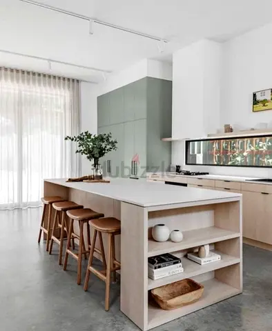 Modern Kitchen Island with Built-in Shelves