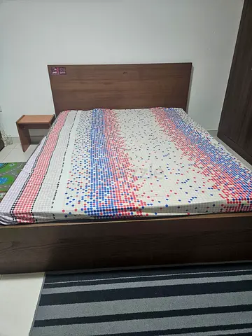 IKEA Wooden Double Bed Frame with 4 storage boxes  Headboard and Side Table — Good Condition