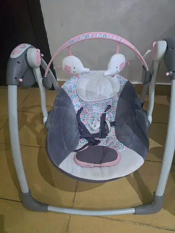 Portable Electric Baby Swing/Rocking Chair with Toy Bar - Grey/Pink
