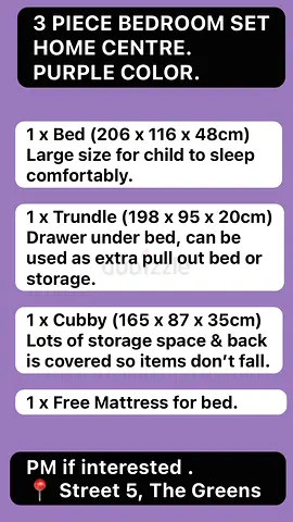 3 PIECE PURPLE BEDROOM SET