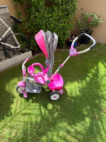Pink Convertible Push Trike with Parent Handle and Canopy - Good Condition