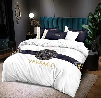 Versace-style White  Navy Luxury Bedding Set (Queen/King) pillows cover bedding $%!
