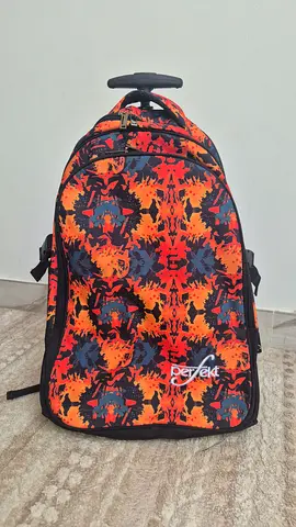 Perfekt wheeled backpack with colorful abstract print — good condition+lunch box+pencil case