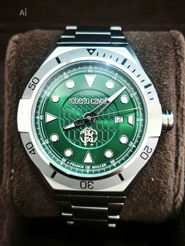 Roberto Cavalli by Franck Muller Green Dial Stainless Steel Mens Watch