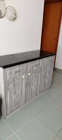 Wood-effect 3-door Side Cabinet with Black Top — Good Condition