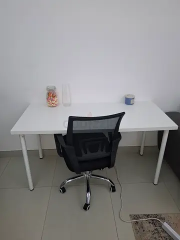 White Study Desk with Black Mesh Office Chair - Good Condition