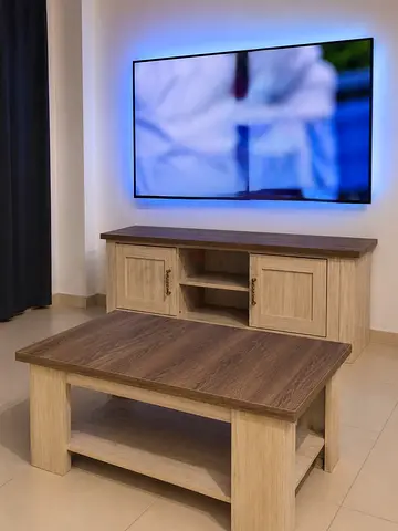 Solid Wood TV Unit and Matching Coffee Table - Light Oak Finish