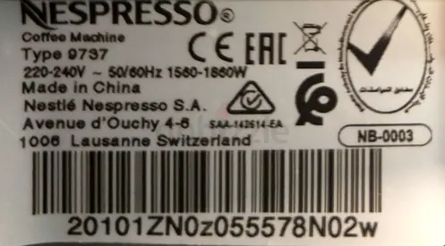 Nespresso Coffee Machine (Type 9737) - Used, Working
