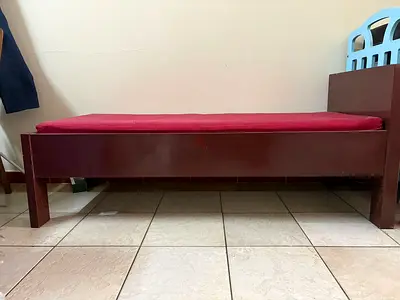 Single wooden bed frame with mattress (simple design)