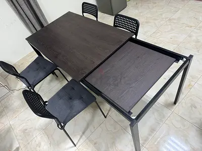 Extendable Dining Table with 4 Chairs - Dark Wood Finish
