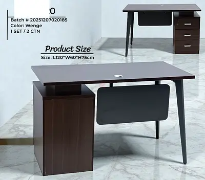 Wenge Office Desk with Drawer Cabinet - L120 x W60 x H75cm