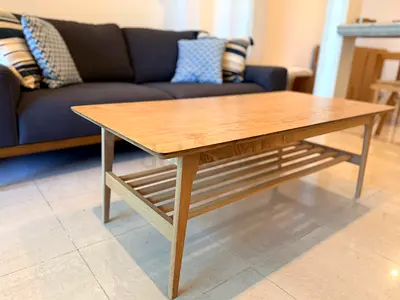 Wooden Coffee Table with Slatted Shelf