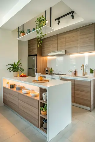 Modern kitchen island with matching cabinets