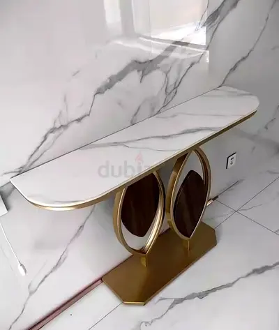 Modern Marble Console Table with Gold  Wood Base – Elegant Entryway / Hallway Table